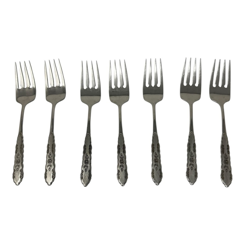 Oneida FIRST ROSE JILLIAN Stainless Flatware Silverware 7 Salad Forks - Picture 2 of 4